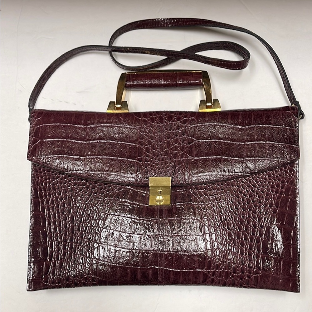 Elegant Burgundy Genuine Alligator Leather Handbag